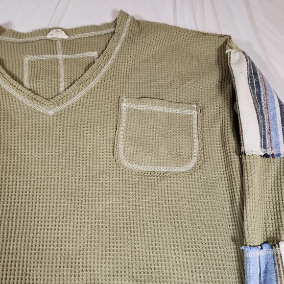 Pol Waffle Knit Over Sized Green Womens Patch Sleeve Sweater S - Picture 2 of 9